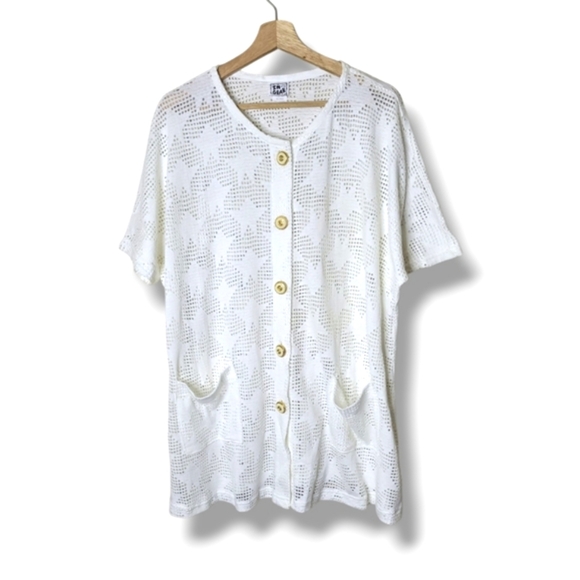 Vintage 90s In Gear Mesh Star Crochet Cover Up Tunic Top OS Coastal Boho Beach - Picture 1 of 8
